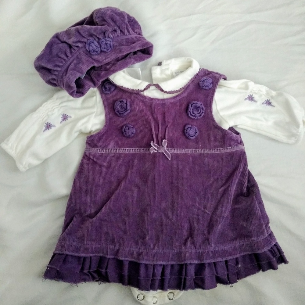 Baby girls purple corduroy dress with hat
